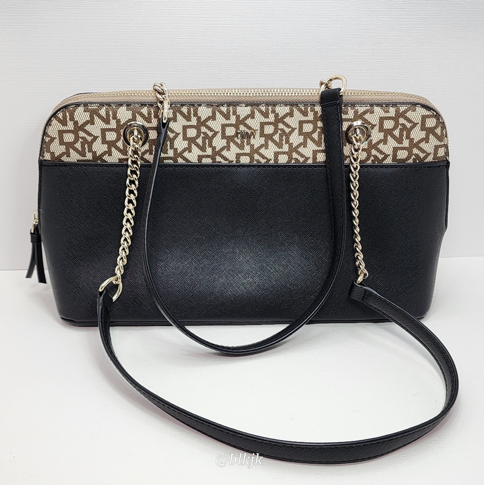 DKNY Bryant Dome Satchel *Black/Tan* EUC